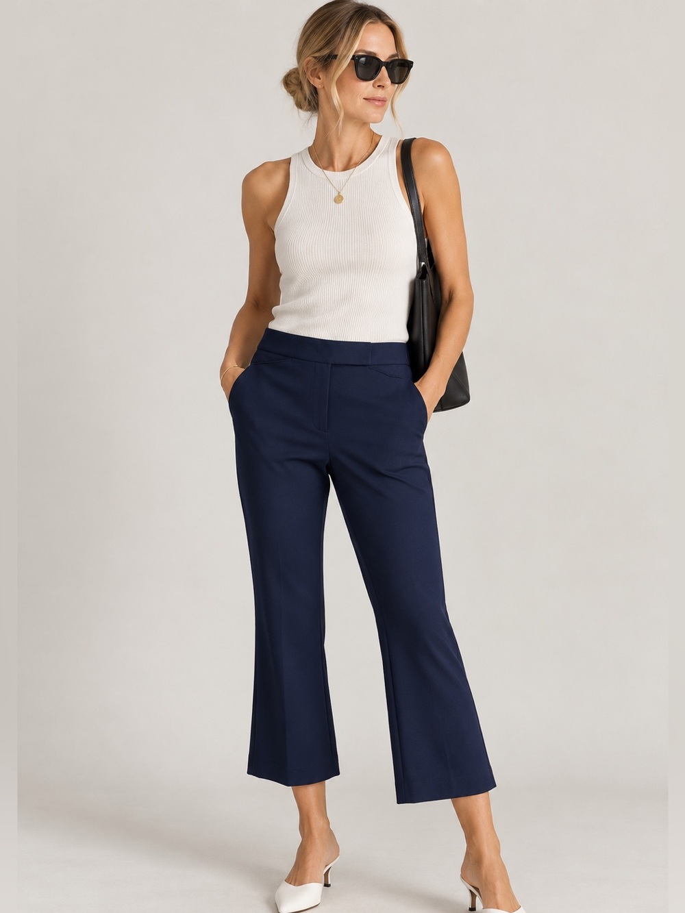 White House Black Market Navy Bootcut Cropped Trousers